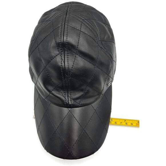 Chanel CC Logo Quilted Lambskin Leather Baseball Cap Hat Black Medium 15B Rare main image 5